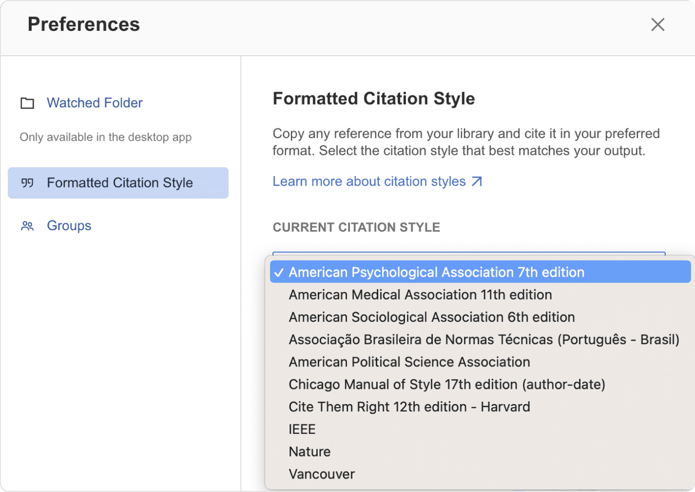 Mendeley citation styles